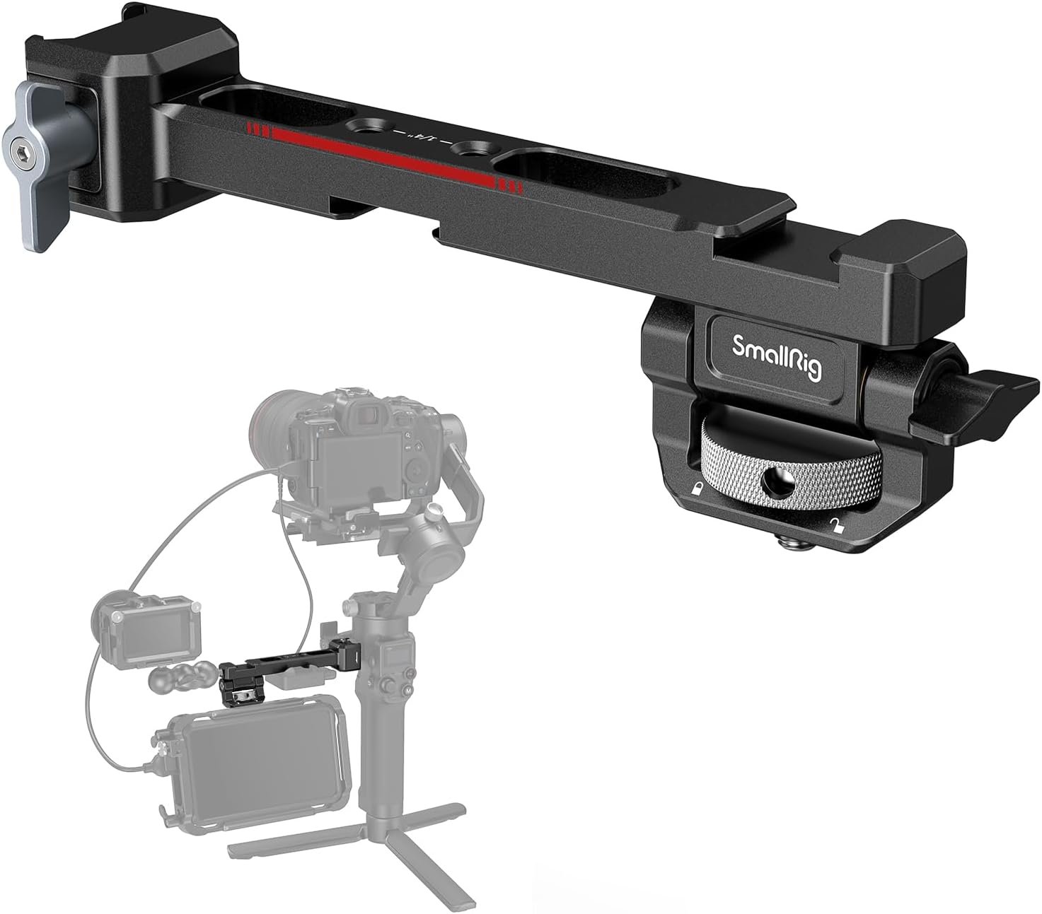 SmallRig Adjustable Camera Monitor Mount with Quick Release NATO Clamp | with Cold Shoe Mount, Anti-Twist Design for DJI RS 5 / RS 4 Mini/ RS 4/ RS 4 Pro/ RS 3 Pro/ RS 3 Mini/ RS 3/ RS 2/ RSC 2