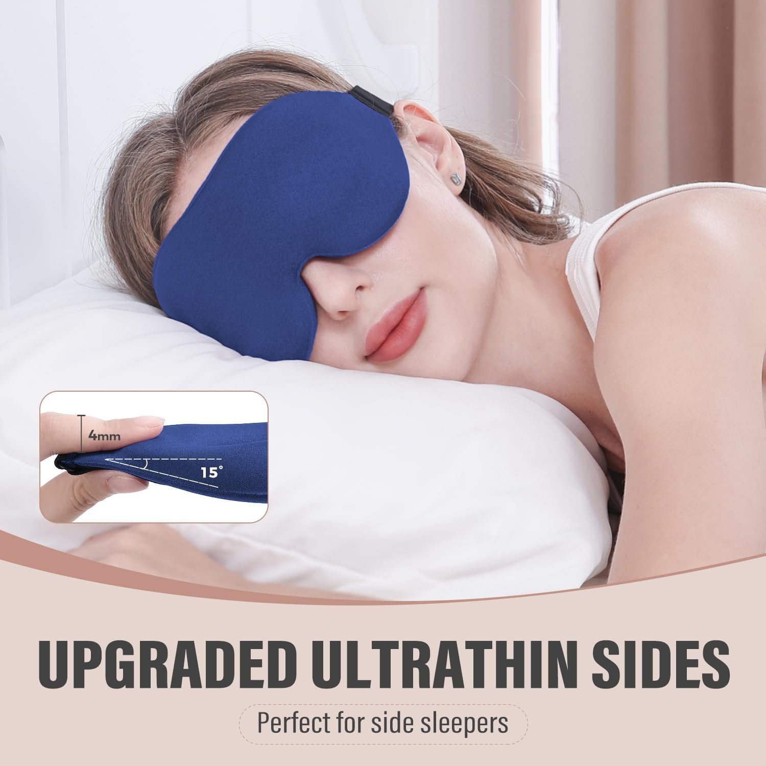 YIVIEW Sleep Mask for Side Sleeper, Light Blocking Zero Pressure Blindfold | Soft Breathable Eye Cover for Women Men, 3D Sleeping Eye Mask Blue, Relaxing Travel Essential, Adjustable, Flight Nap - Image 2