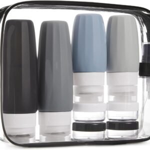 BAGSMART 18 Pack TSA Approved Travel Bottles for Toiletries, Leak Proof Silicone Travel Size Containers Bottles for Shampoo, Grey