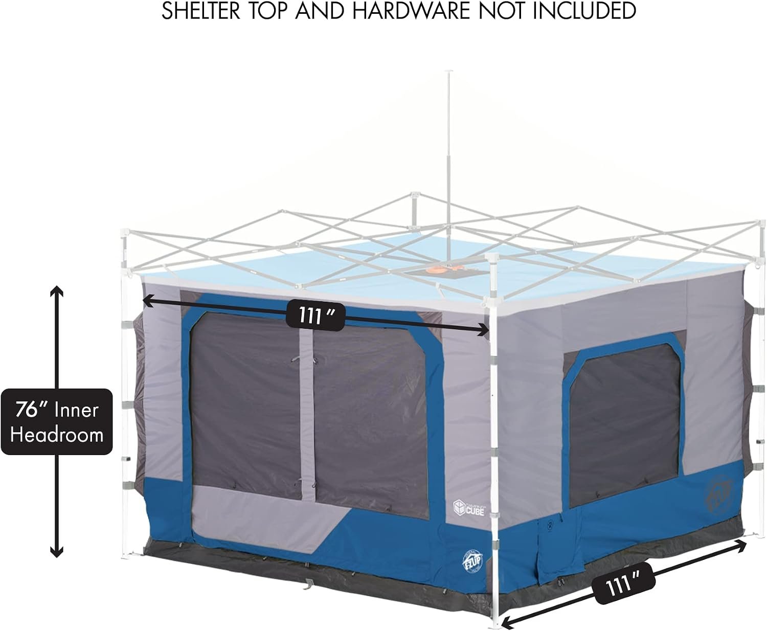 E-Z UP Camping Cube 6.4, Converts 10' Straight Leg Canopy into Camping Tent, Royal Blue (Canopy/Shelter NOT Included) - Image 3