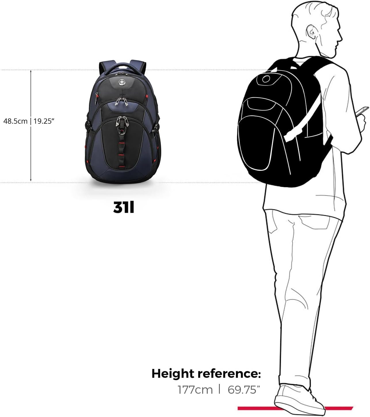 Swissdigital Design Laptop Backpack with USB Charging Port, Travel Backpack Fits 15.6 inches Computer, 31l College School Backpack for Men, Blue/Black | SD803-12 - Image 7
