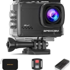Apexcam M80 AIR 4K 60FPS 64MP EIS WiFi Action Camera Waterproof Underwater Camera 40M Sport Camera 2.0'LCD 2.4G Remote Control 2X1350mAh Batteries and Multiple accessorie