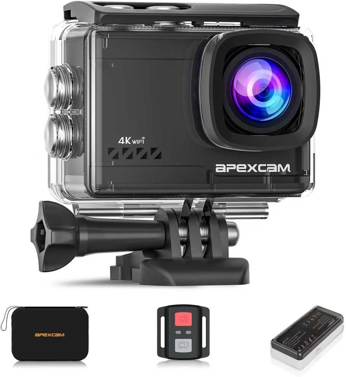 Apexcam M80 AIR 4K 60FPS 64MP EIS WiFi Action Camera Waterproof Underwater Camera 40M Sport Camera 2.0'LCD 2.4G Remote Control 2X1350mAh Batteries and Multiple accessorie