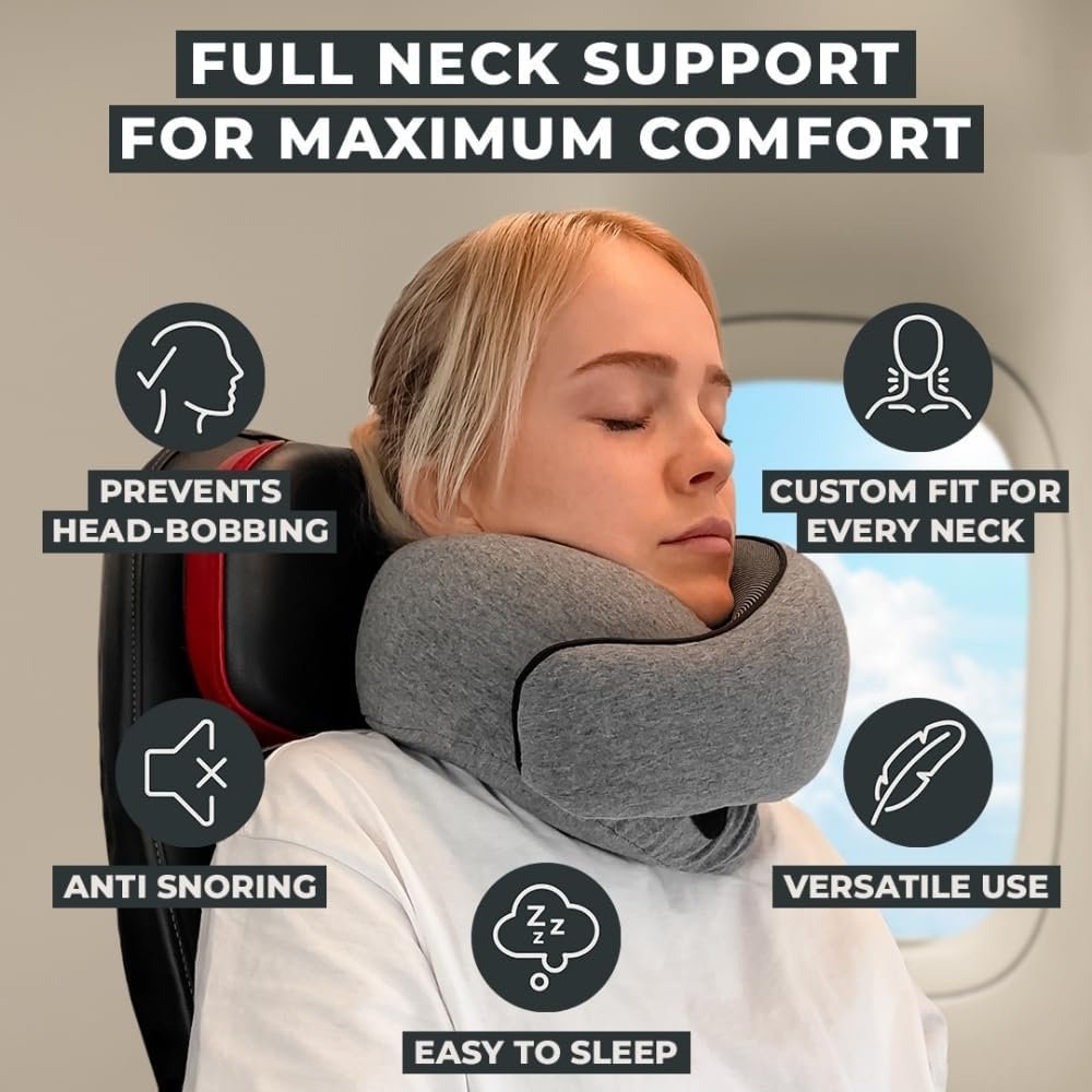 FlyHugz® Neck Travel Pillow Memory Foam Neck Pillow for Comfort on Airplane Compact and Ergonomic Design for Travel, Car Rides, and Home Use Ideal for Adults and Kids. - Image 2