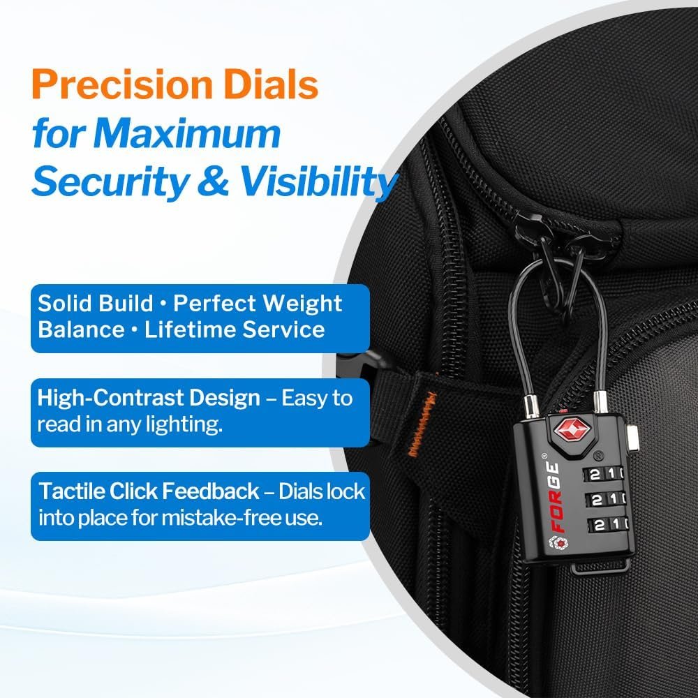 TSA Approved Cable Luggage Locks, Re-settable Combination with Alloy Body, Black 2 Locks. - Image 4