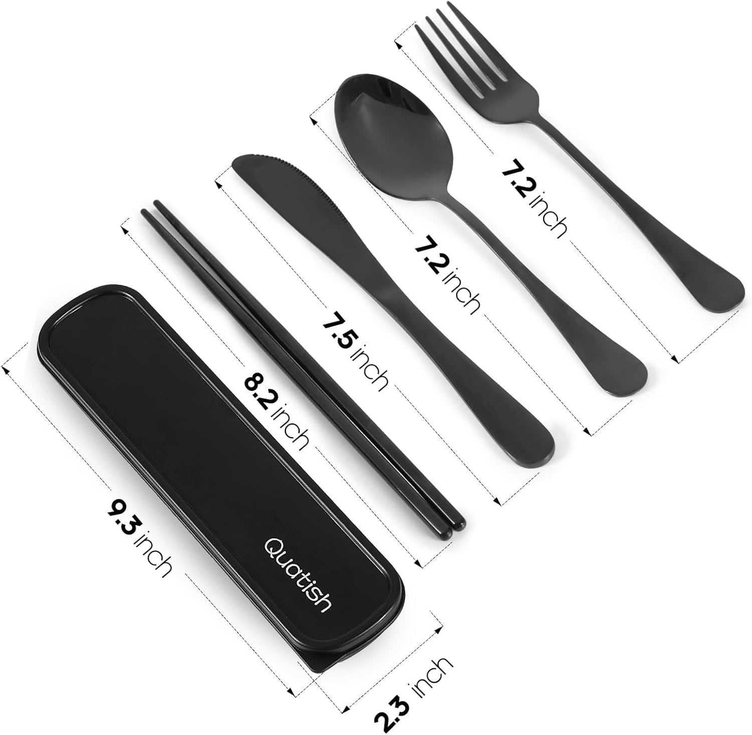 Travel Utensils with Case, Quatish 5 Piece Stainless Steel Silverware Set for Work, Portable Reusable Travel Cutlery Set, Fork and Spoon Set for Picnic, Camping, Gadgets, Lunch Box for Men, Black - Image 7