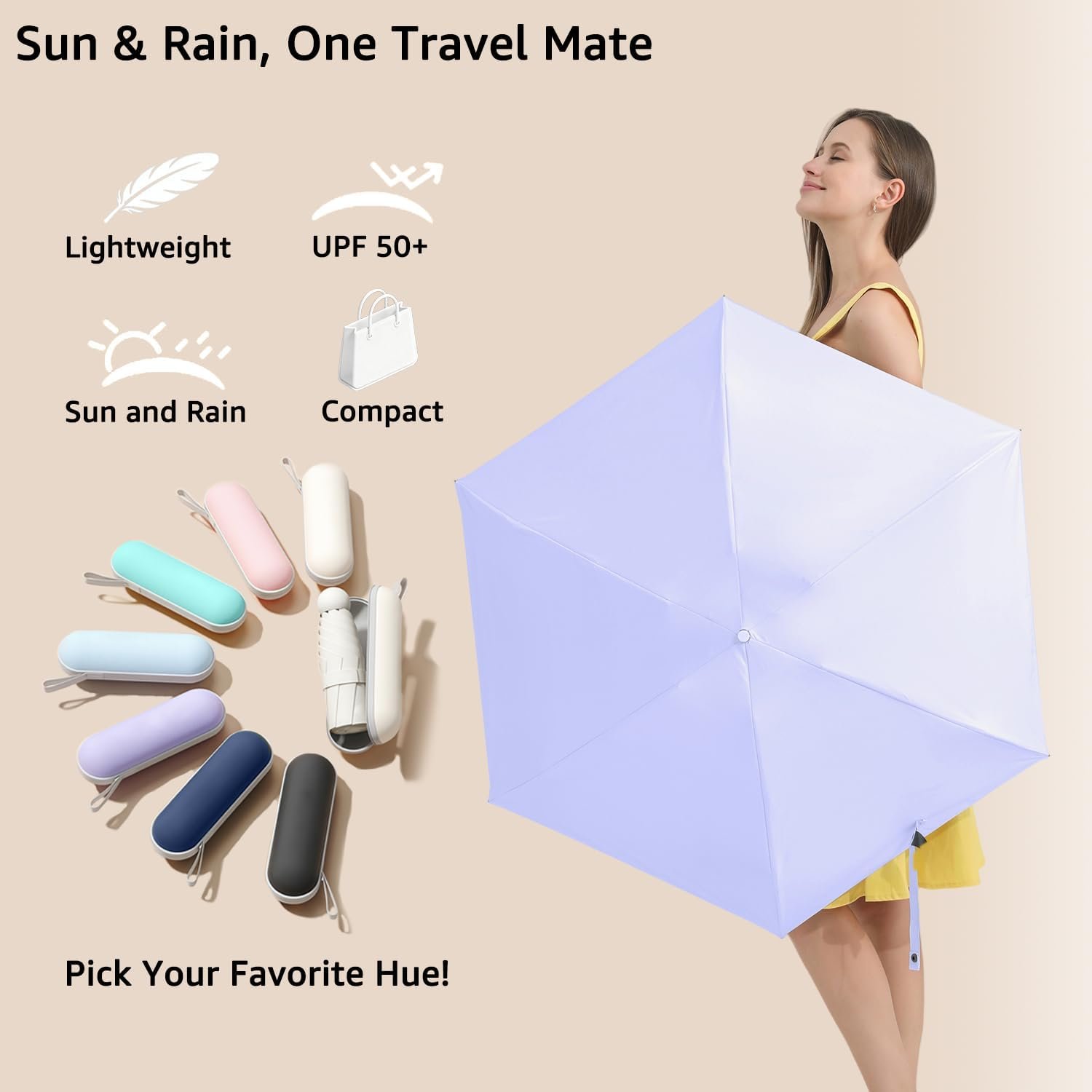 BAODINI Mini Travel Umbrella with UV Sun Protection, Compact Pocket-Size | 8.6 oz Lightweight, Small Portable for Sun & Rain, Fit Purse & Backpack, Travel essentials for Disney & European Trip - Image 9
