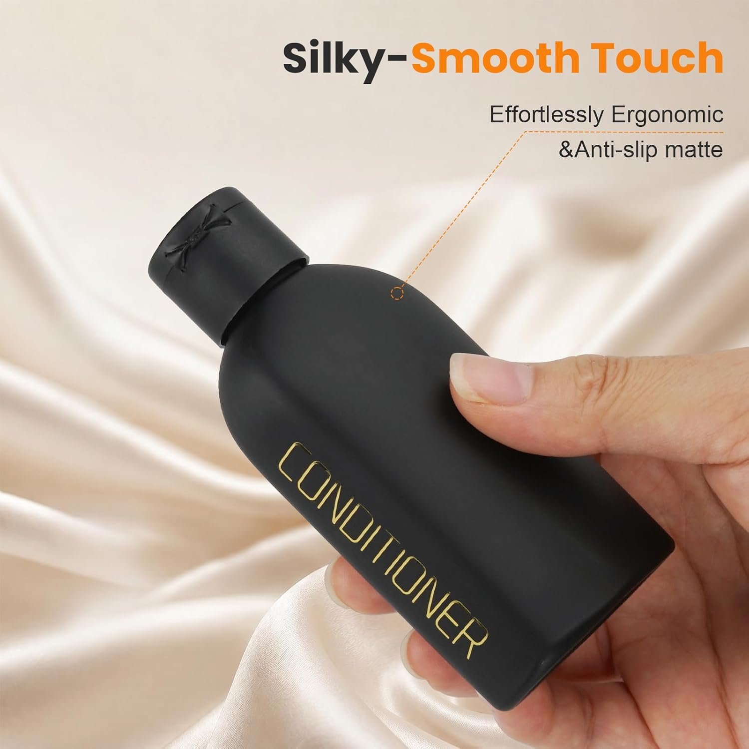 Cosywell 3.4oz 5 Pack Travel Bottles for Toiletries Black Toiletry Bottles | Pre-Printed Shampoo Conditioner & Body Wash, Soft Touch, TSA Approved, Leak Proof, Includes Flip Caps and a Toiletry Bag - Image 5