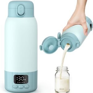 Portable Bottle Warmer for Travel, Fast Heating Milk Warmer On The Go, 17 OZ Water Warmer for Milk, Formula, Water, Temp Control 98°F -131°F, Baby Essentials for Outdoor Airplane Car Journey