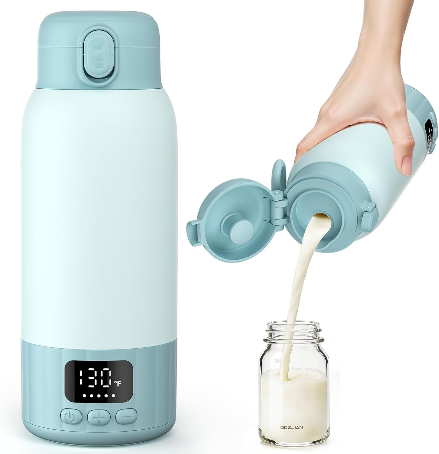 Portable Bottle Warmer for Travel, Fast Heating Milk Warmer On The Go, 17 OZ Water Warmer for Milk, Formula, Water, Temp Control 98°F -131°F, Baby Essentials for Outdoor Airplane Car Journey