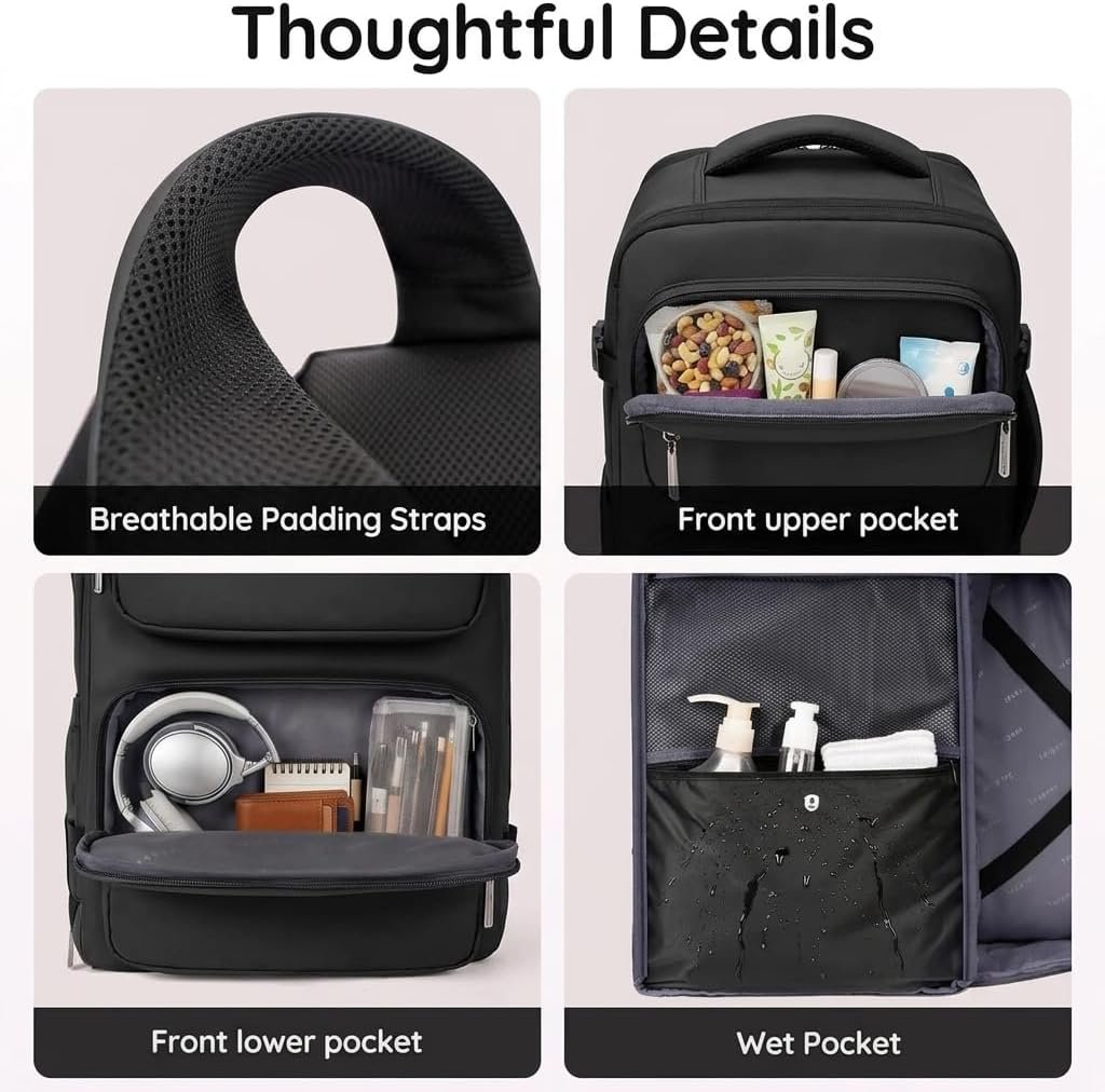 Taygeer Mochila De Viaje Para Hombre, TSA Travel Laptop Backpack for Men | Carry on Bag, Fits 15.6 Inch Laptop, Shoe Pouch, Water Bottle Pocket, Travel Gift for Men Business Work Black - Image 7