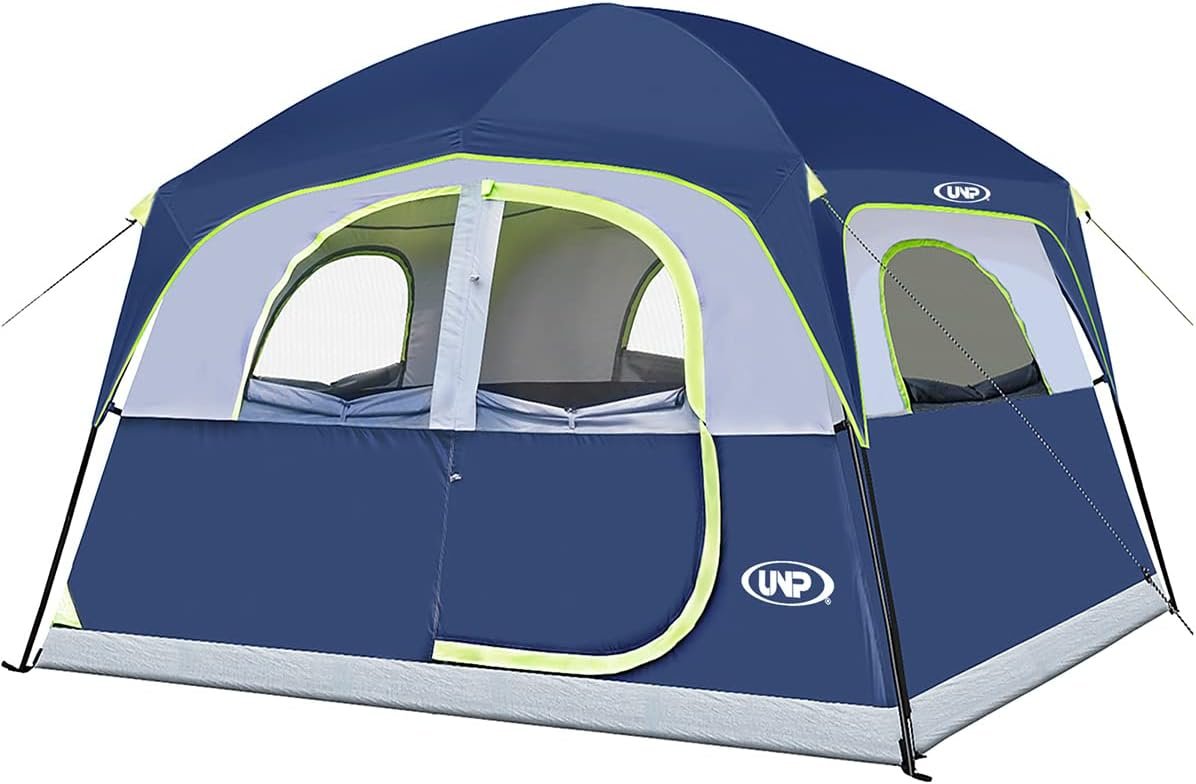 UNP 6 Person Tents for Camping Waterproof Family Cabin Tent with Rainfly | Easy Setup Windproof Double Layer Camping Tent with 1 Mesh Door & 5 Large Mesh Windows 10'X9'X78in(H)