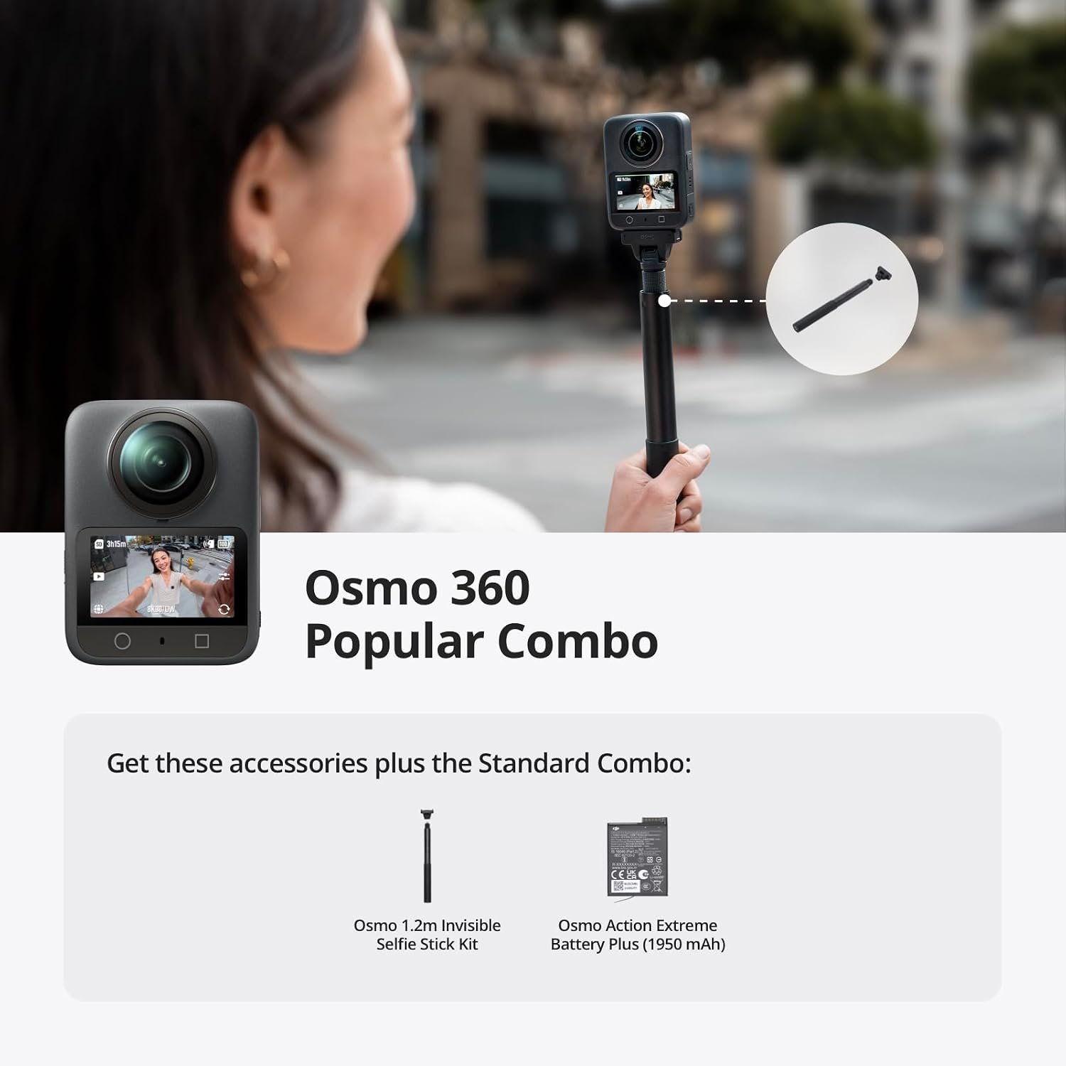 DJI Osmo 360 Essential Combo, 360 Action Camera | 1-Inch 360° Imaging, Native 8K 360° Video, 4K/120fps & 170° Boost Video, 1.2m Invisible Selfie Stick Kit - Image 10