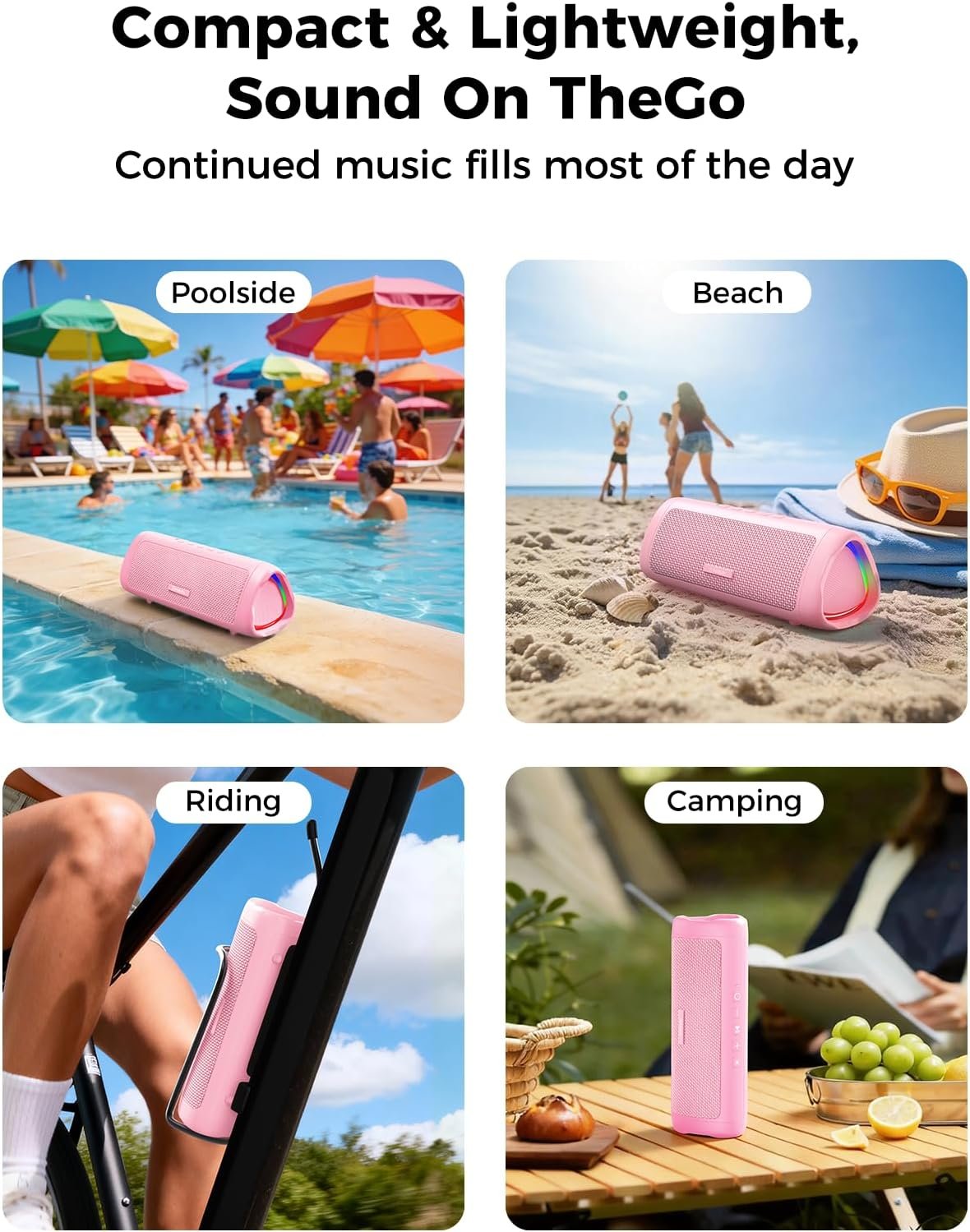 Bluetooth Speaker, 20W HD Sound, Portable Wireless, IPX5 Waterproof, Up to 24H Playtime, TWS Pairing, for Home/Party/Outdoor/Camping/Beach Essentials, Electronic Gadgets, Birthday Gift (Pink) - Image 7