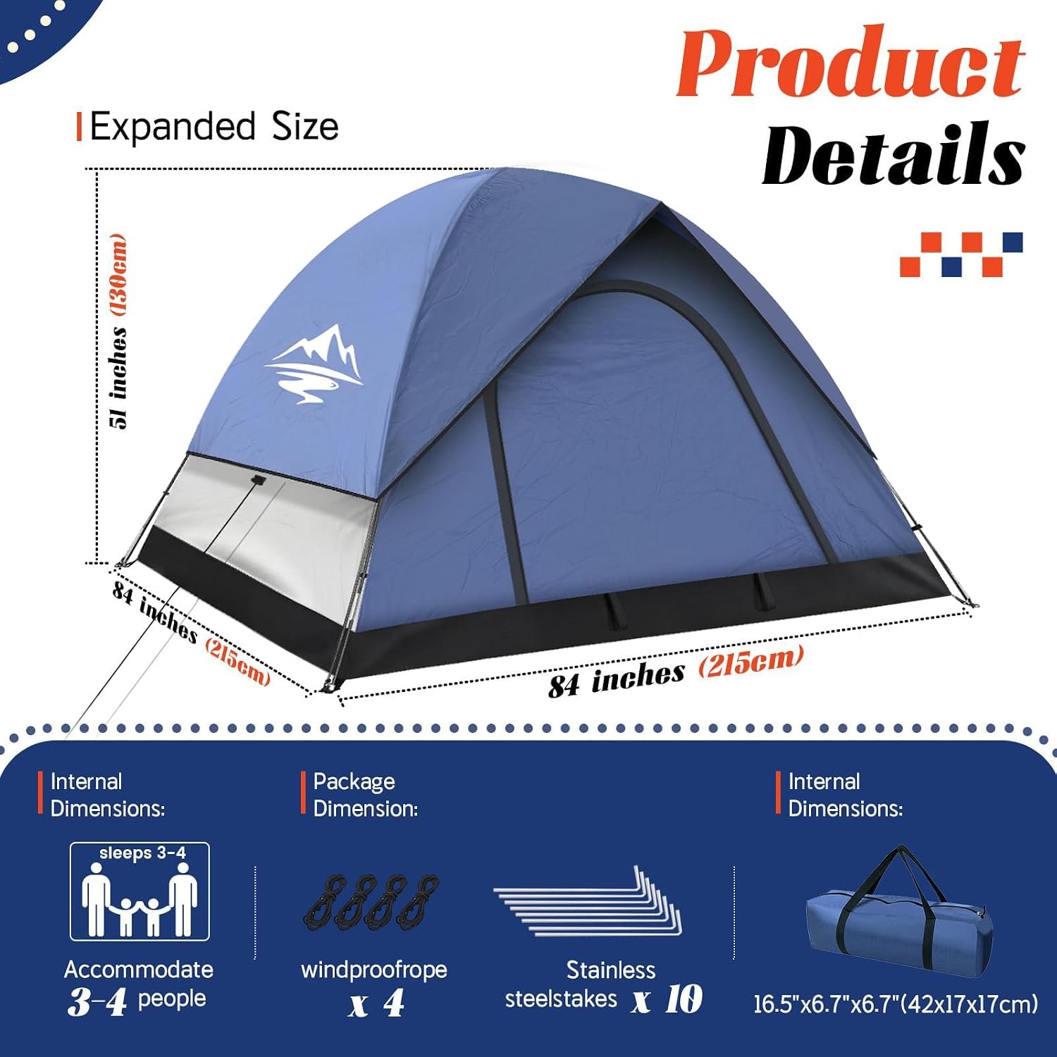 Tents for Camping 2-3 Person Tent – Camping Tent with Rainfly Waterproof 2500MM, Easy Setup in 5 Mins, Ourtdoor Dome Tents Lightweight Backpacking Tent for Couples, Small Families, Festivals, Backyard - Image 7