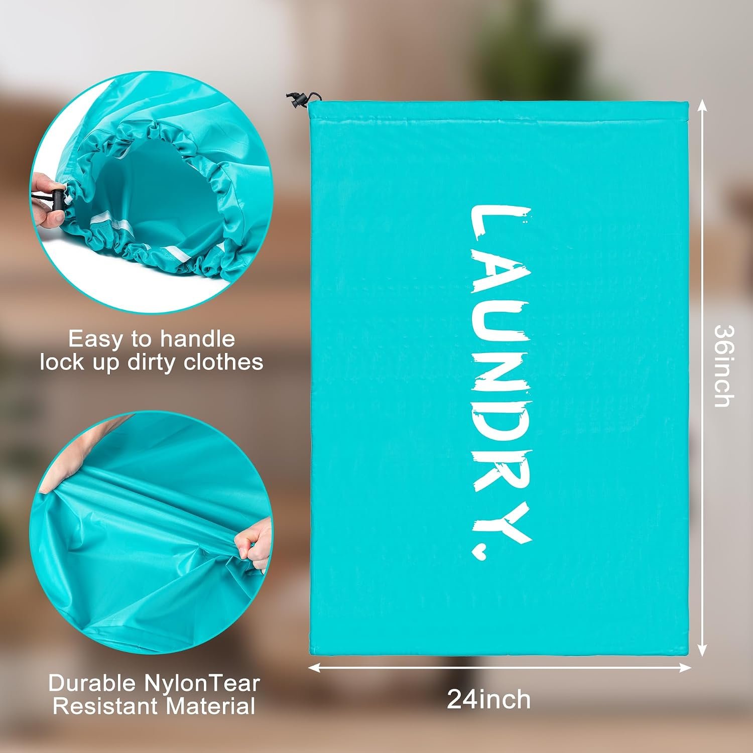2 Pack XL Travel Laundry Bag, Machine Washable Dirty Clothes Organizer with Drawstring,Large Enough to Hold 4 Loads of Laundry, Easy Fit a Laundry Hamper or Basket Travel Essentials 24" x 36" | Ultra Large Capacity - Image 3