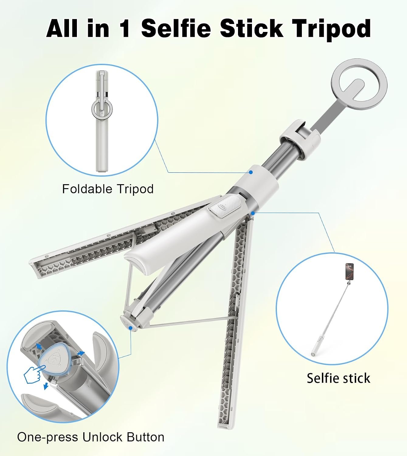 TONEOF 68" Magnetic Aluminum Phone Tripod Selfie Stick for iPhone & Android | Rechargeable Remote,360° Rotatable Foldable Cell Phone Stand Holder with Metal Ring,Travel Tripod for Magsafe (Beige Gray) - Image 7