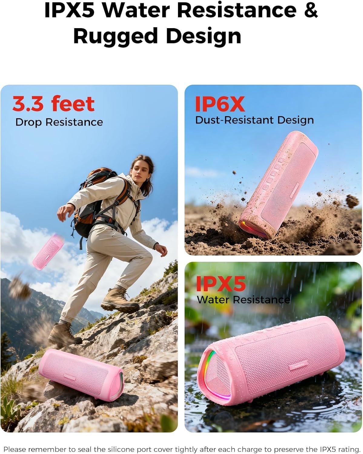 Bluetooth Speaker, 20W HD Sound, Portable Wireless, IPX5 Waterproof, Up to 24H Playtime, TWS Pairing, for Home/Party/Outdoor/Camping/Beach Essentials, Electronic Gadgets, Birthday Gift (Pink) - Image 4