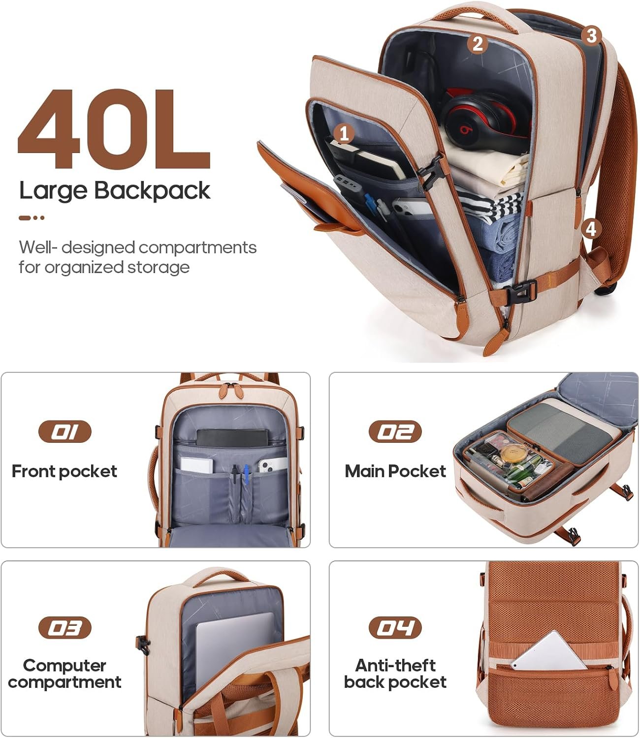 UKEIN Luggage Sets 3Piece, Carry On Luggage 20in Suitcase Set With Backpack | Carry On Suitcase with Spinner Wheels,PC Durable Hardside with TSA Lock,YKK Zippers,22x14x9 Airline Approved For Travel - Image 5
