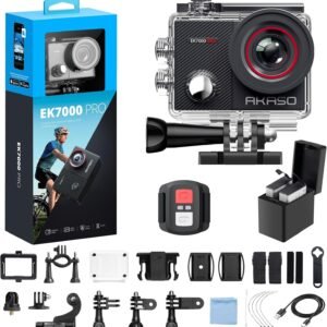 AKASO EK7000 Pro 4K30fps Action Camera with Touch Screen EIS 131ft Waterproof Underwater Camera Remote Control 5X Zoom with Helmet Accessories Kit (Standalone)