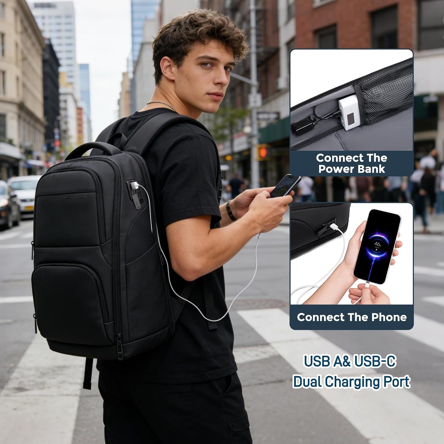FENRUIEN Expanded Laptop Backpack for Men, TSA-Friendly Travel Backpack with USB Charging Port, Anti-Theft Business Work Pack, Water-Resistant Fits 15.6”Laptop for Weekender - Image 4