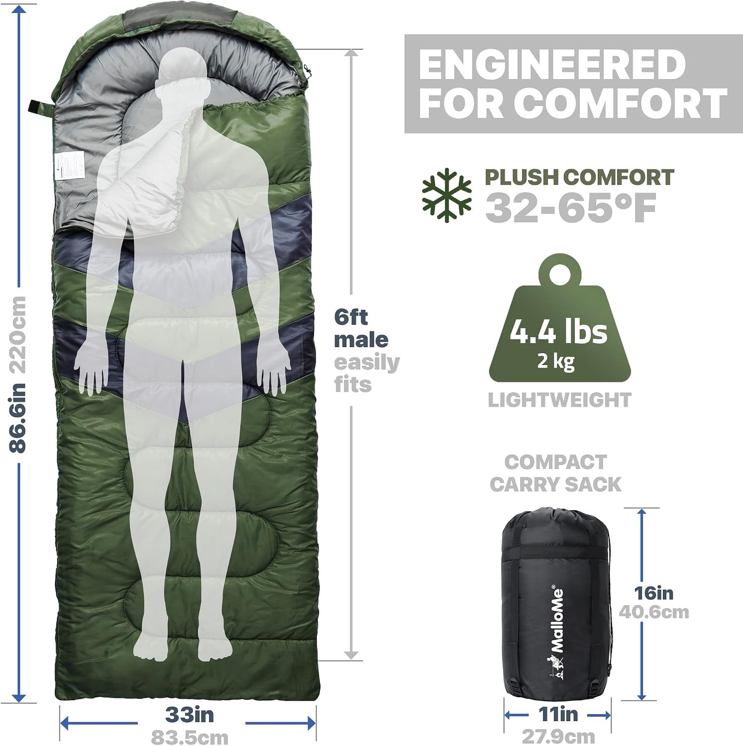 MalloMe Sleeping Bags for Adults Cold Weather & Warm - Backpacking Camping Sleeping Bag for Kids, Girls, Boys - Lightweight Camping Essentials Gear Accessories Hiking Sleep Must Haves Single & Double - Image 3