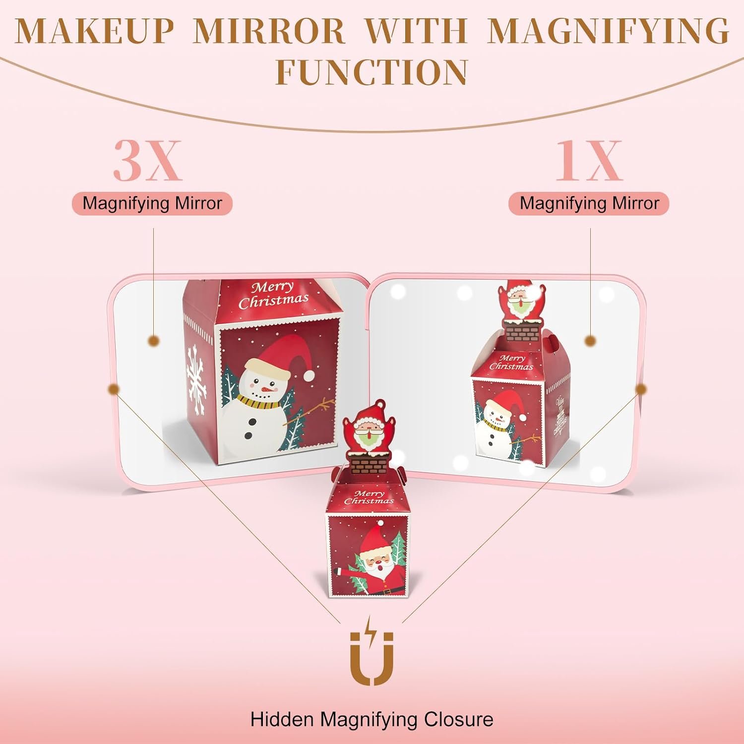 Compact Mirror with Light, 1X/3X Magnification LED Pocket Mirror for Women | Portable, Travel, Purse, Pocket, Gift, Pink, mini, small, essentials, led, fiberglass, batteries, rectangular - Image 4