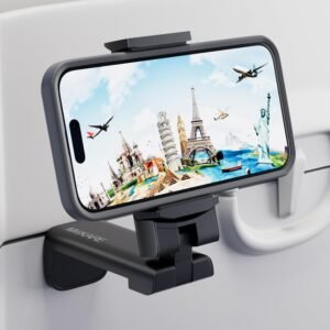 MiiKARE 2027 Airplane Phone Holder Mount, Plane Travel Essentials, Black | Universal Hands-free Phone Holer with 360° Rotation for Flying, Accessory Travel Must Haves Phone Stand for Desk, Tray Table