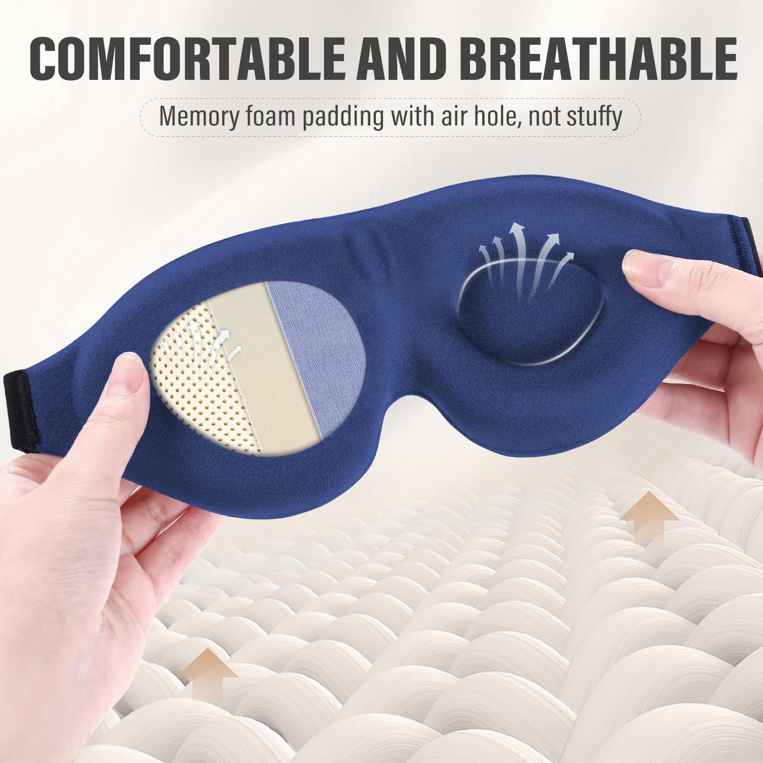 YIVIEW Sleep Mask for Side Sleeper, Light Blocking Zero Pressure Blindfold | Soft Breathable Eye Cover for Women Men, 3D Sleeping Eye Mask Blue, Relaxing Travel Essential, Adjustable, Flight Nap - Image 5