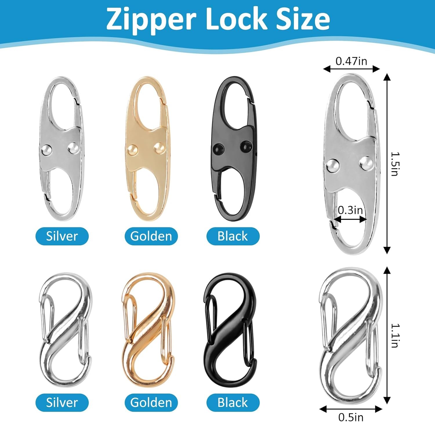 Phinus Lock Combo, Total 21PCS Clips Anti-Theft, Locks Anti-Theft for Luggage, Clothing, Backpacks, Boots, Purses, Travel Outdoor Sports(Black, Silver, Gold) - Image 2