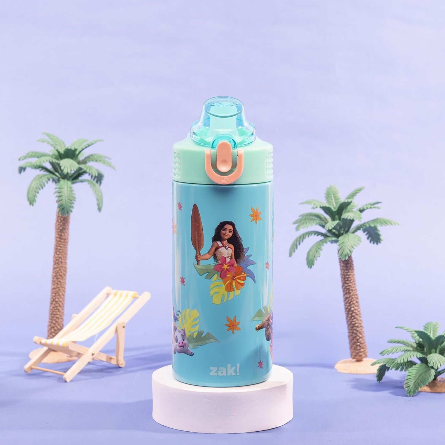 Zak Designs Disney Moana Sage 14oz Leak-Proof Straw Kids Water Bottle | BPA Free, Insulated Stainless Steel, Cupholder Friendly, Dishwasher Safe, Easy to Clean, Lid Lock, For School, Home, Travel - Image 3