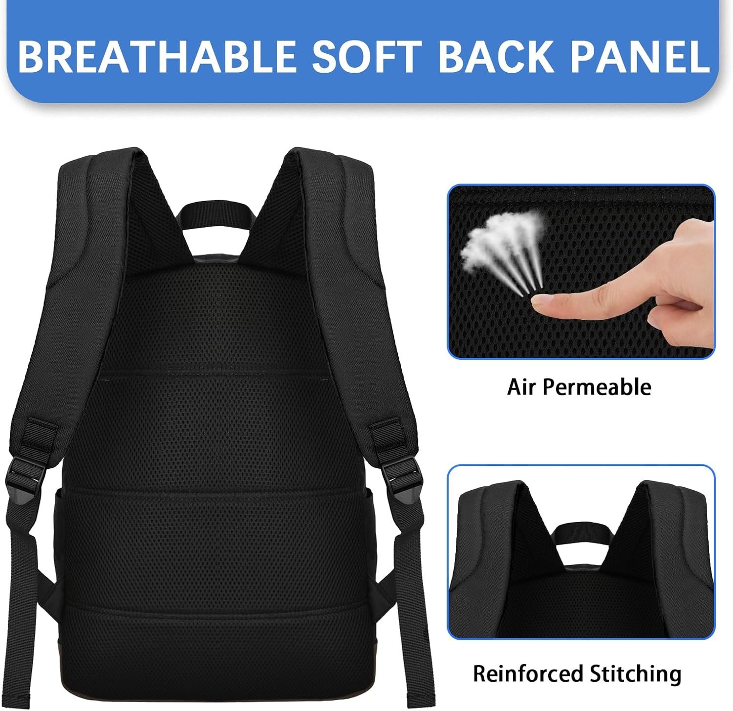 Backpack for Men Women,Travel Laptop Backpack, Water Resistant 17.3 Inch USB Charging Backpack, Large Capacity Work Commute Bag,All Black - Image 3