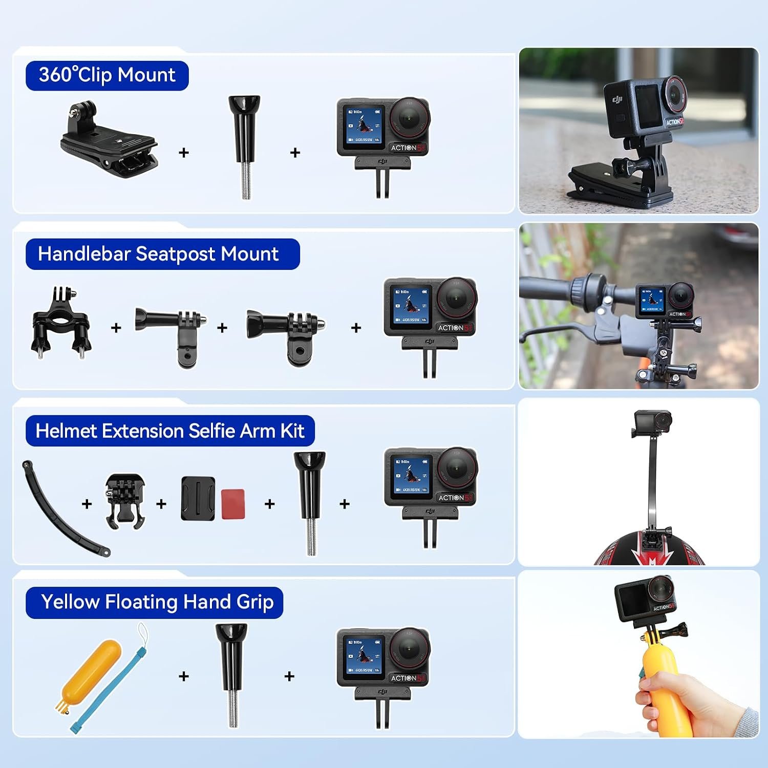 DJI Osmo Action 4 Waterproof Action Camera Bundle, 1/1.3" Sensor | 4K/120fps Video, Stunning Low-Light Imaging, Original Standard Combo + 58 Piece Accessory Kit + Extra 64GB Card - Image 3