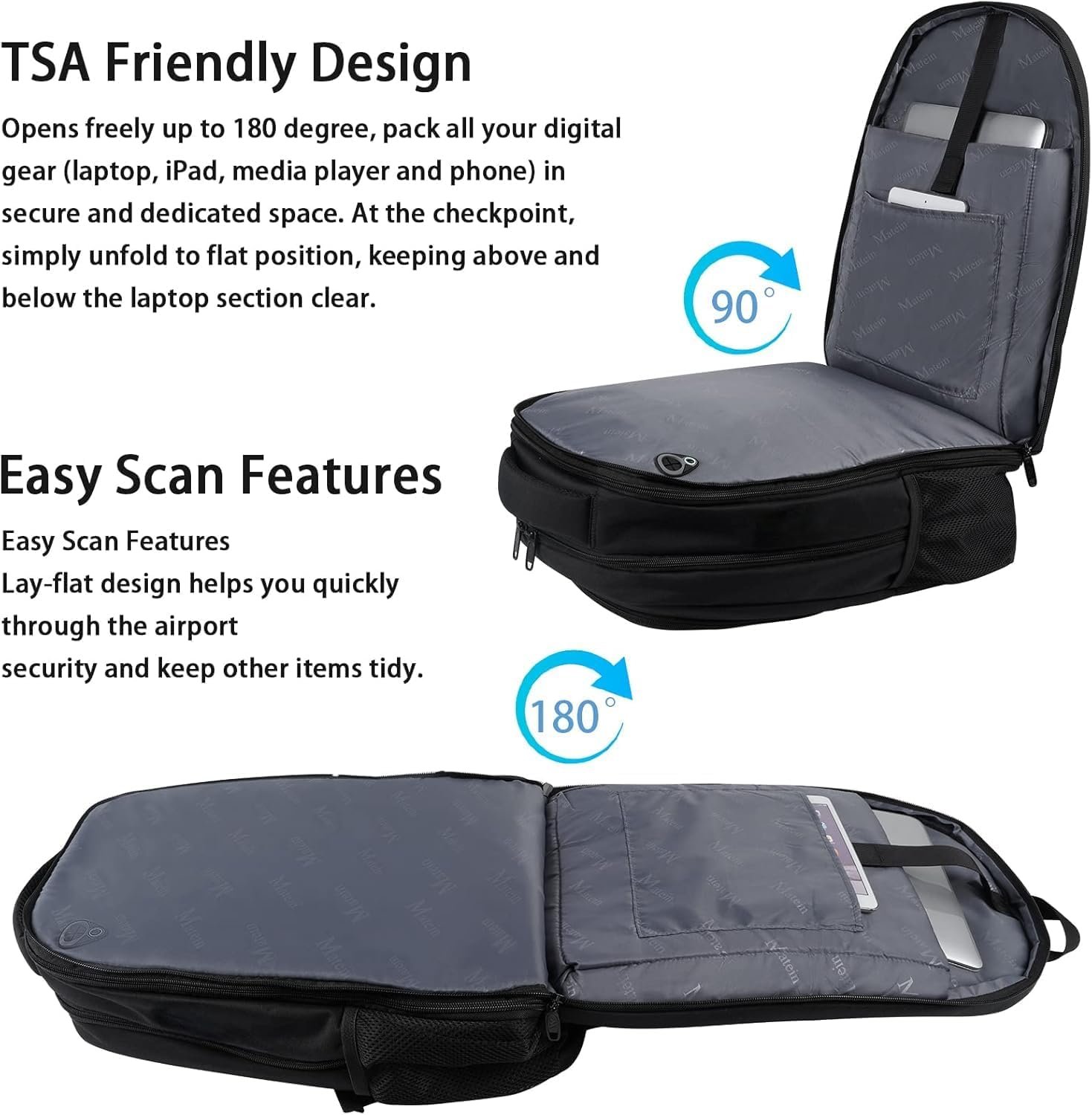 MATEIN College Large Travel Backpack, TSA Expandable Laptop Backpack | 43L College Computer Bag, Fit 17.3 Inch Laptop, Water Resistant Design, Lightweight Carry on, Sturdy, Spacious, Black - Image 2