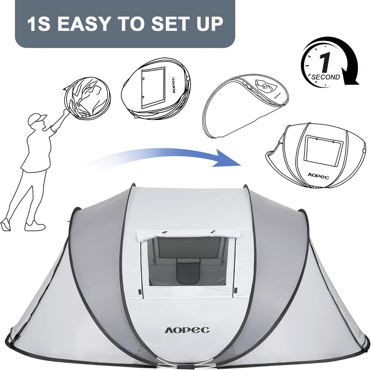 Pop Up Camping Tent, 2/4/6 Person Instant Tent Waterproof PU4500mm, Spacious Ventilated Camping Tent with Front Porch, Quick Setup Lightweight Portable for Outdoor Camping Hiking Beach - Image 2