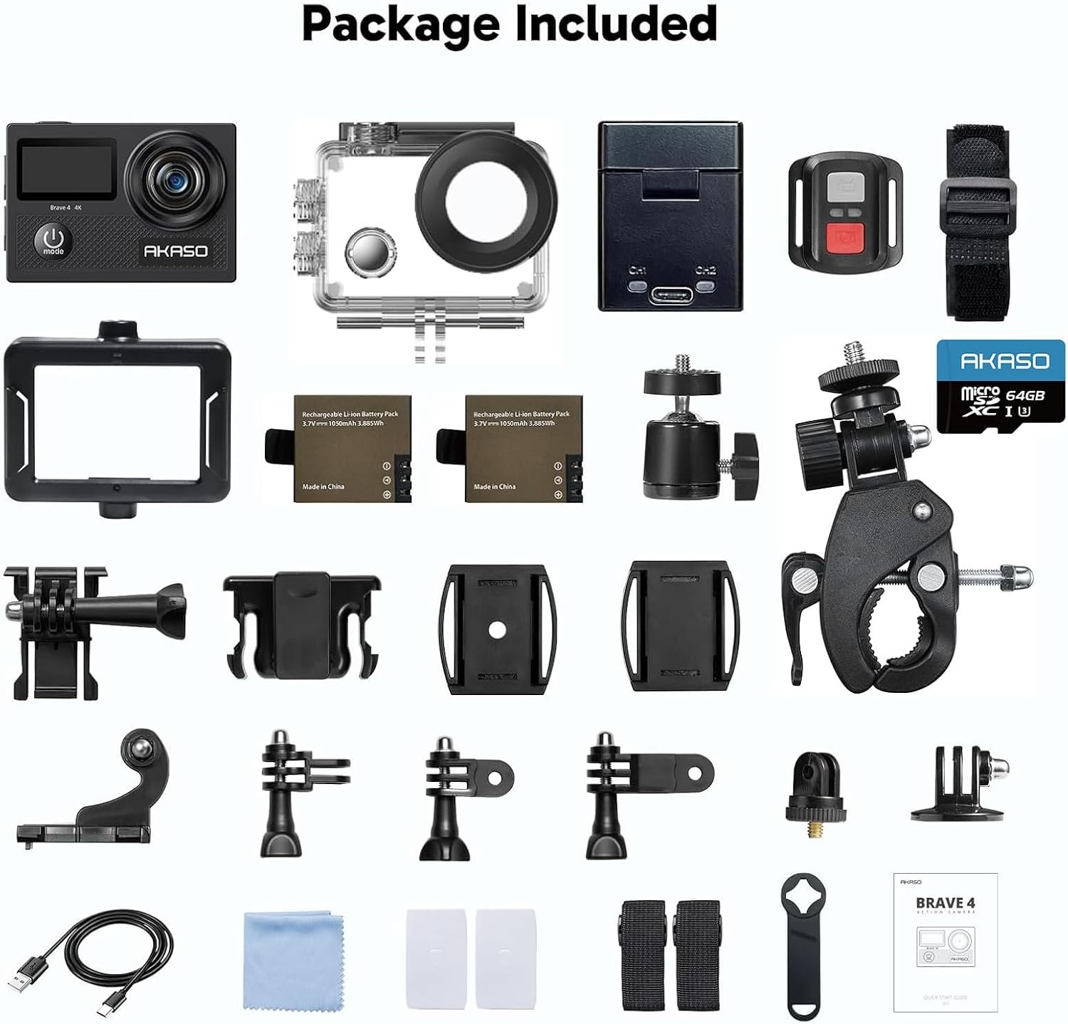 AKASO Brave 4 Action Camera 4K 30fps with 64GB MicroSD Card Bundle | 20MP EIS WiFi 170° FOV 5X Zoom Waterproof Underwater Camera for Snorkel, Travel, Bicycle, Helmet, Motorcycle Accessories Kit - Image 9