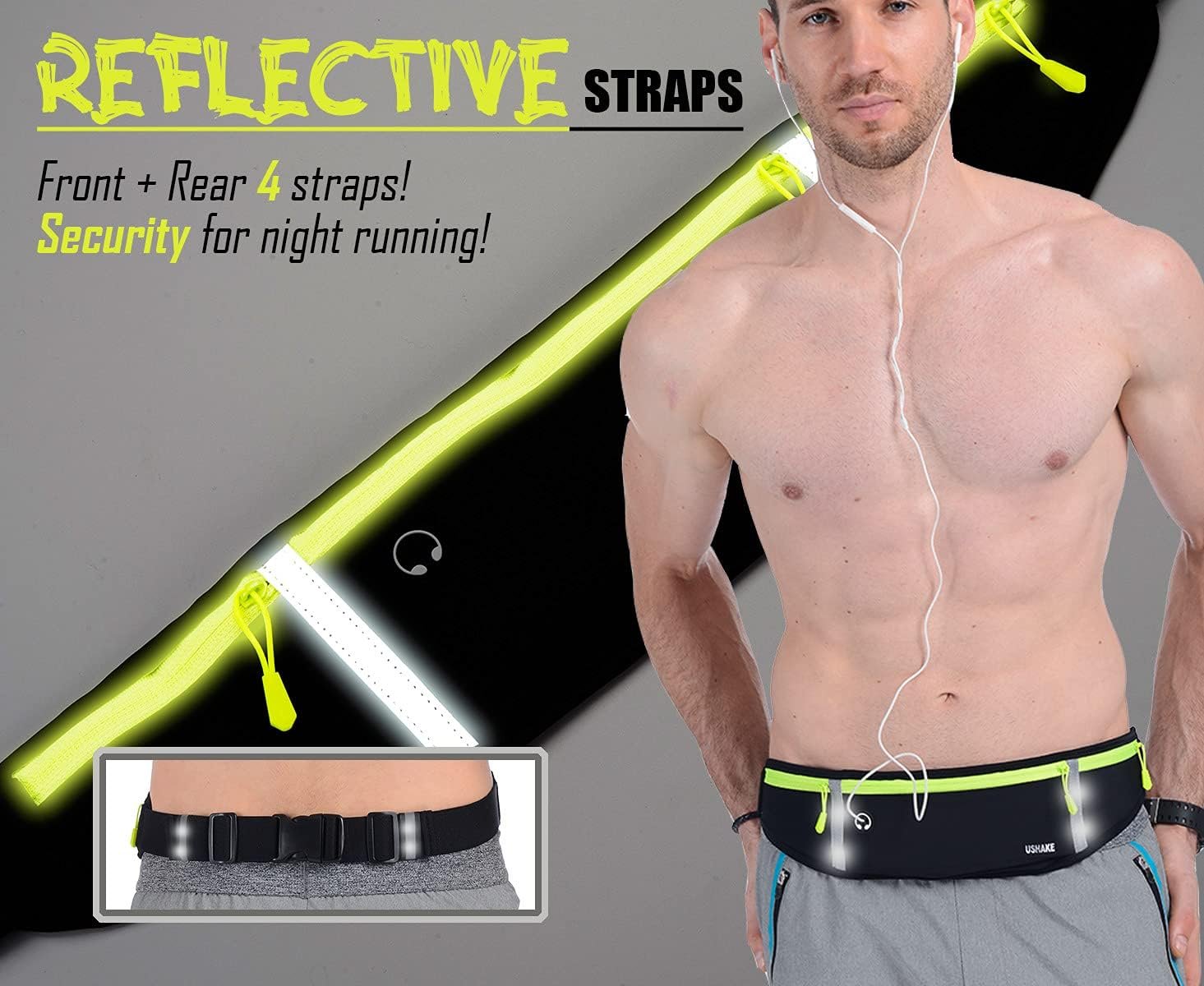 USHAKE Slim Running Belt, Workout Fanny Pack for Men Women,Exercise Waist Pack for Apple iPhone Holder, Runner Belt for Running Walking Cycling Camping Gym - Image 4