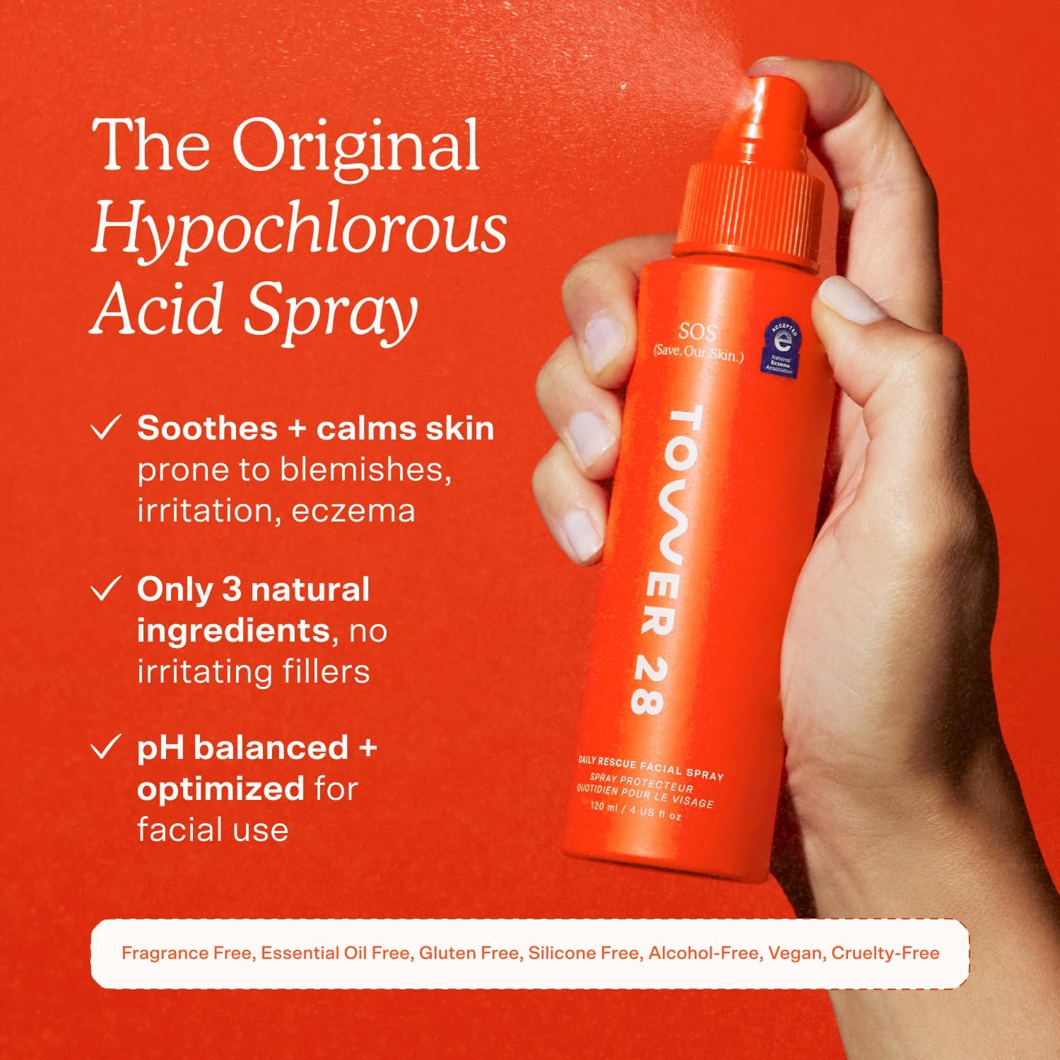 Tower 28 SOS Daily Rescue Soothing Hypochlorous Acid Spray for Face (1 oz) | Hypochlorous Acid Face Mist to Calm & Purify Sensitive Skin, On-the-Go Toner & Facial Cleanser Spray, Skin Care Essential - Image 2
