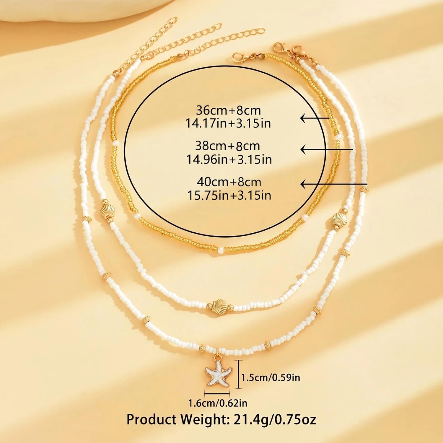 Nackiy Shell Starfish Necklace for Women, Boho Beach Vacation Jewelry | Gold Plated Layered Charm Necklace, Boho Bead Strands, Adjustable Fit, Pearl Shell Starfish Charms, Summer Jewelry Gift - Image 7