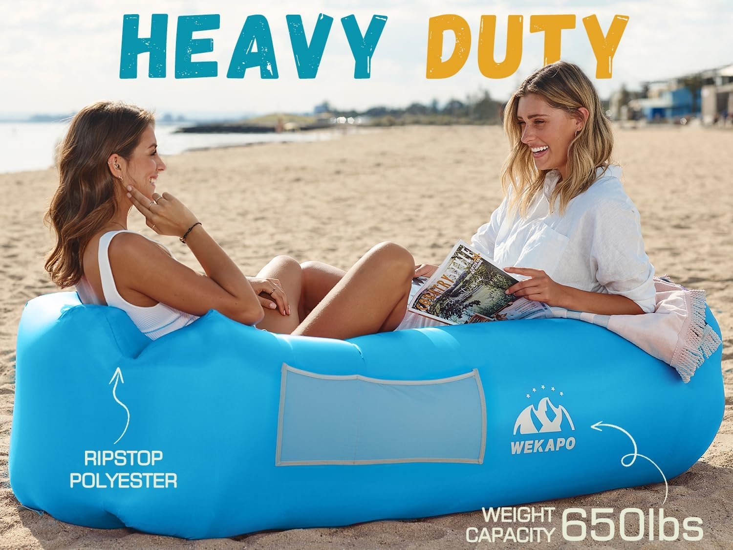 WEKAPO Inflatable Couch Air Lounger Chair - Camping & Beach Accessories, Portable Blow up Sofa for Hiking, Lawn, Indoor/Outdoor Movies & Music Festivals. Lightweight and Easy to Set Up Air Hammock - Image 4