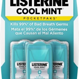 Listerine PocketPaks Breath Strips, Cool Mint, 24-Strip Pack, 3 Pack | Breath Freshener, Dissolves Instantly, Kills 99% of Bad Breath Germs, Travel Essentials