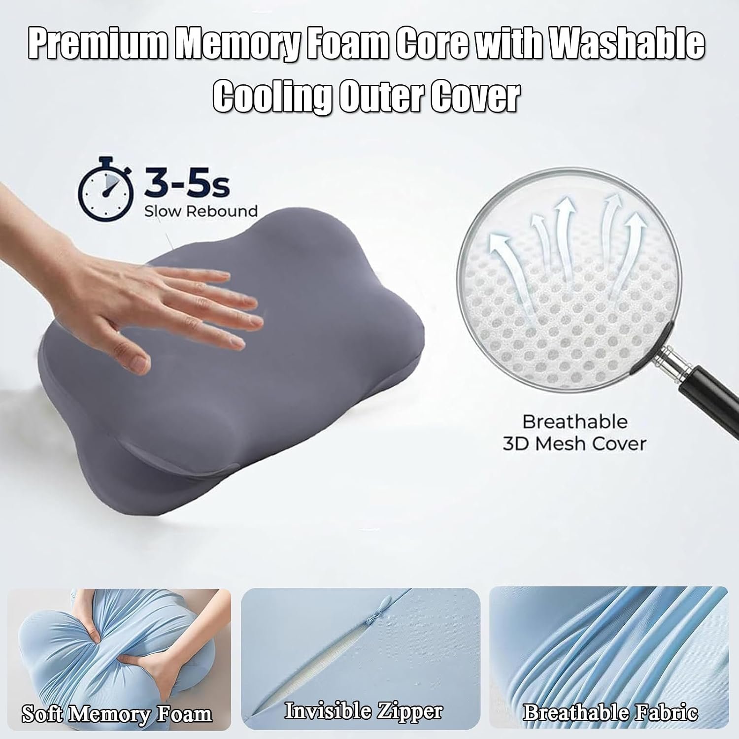 Cloud Pillow - Ergonomic Memory Foam Pillow, Memory Foam Pillow for Neck (Grey) - Image 5