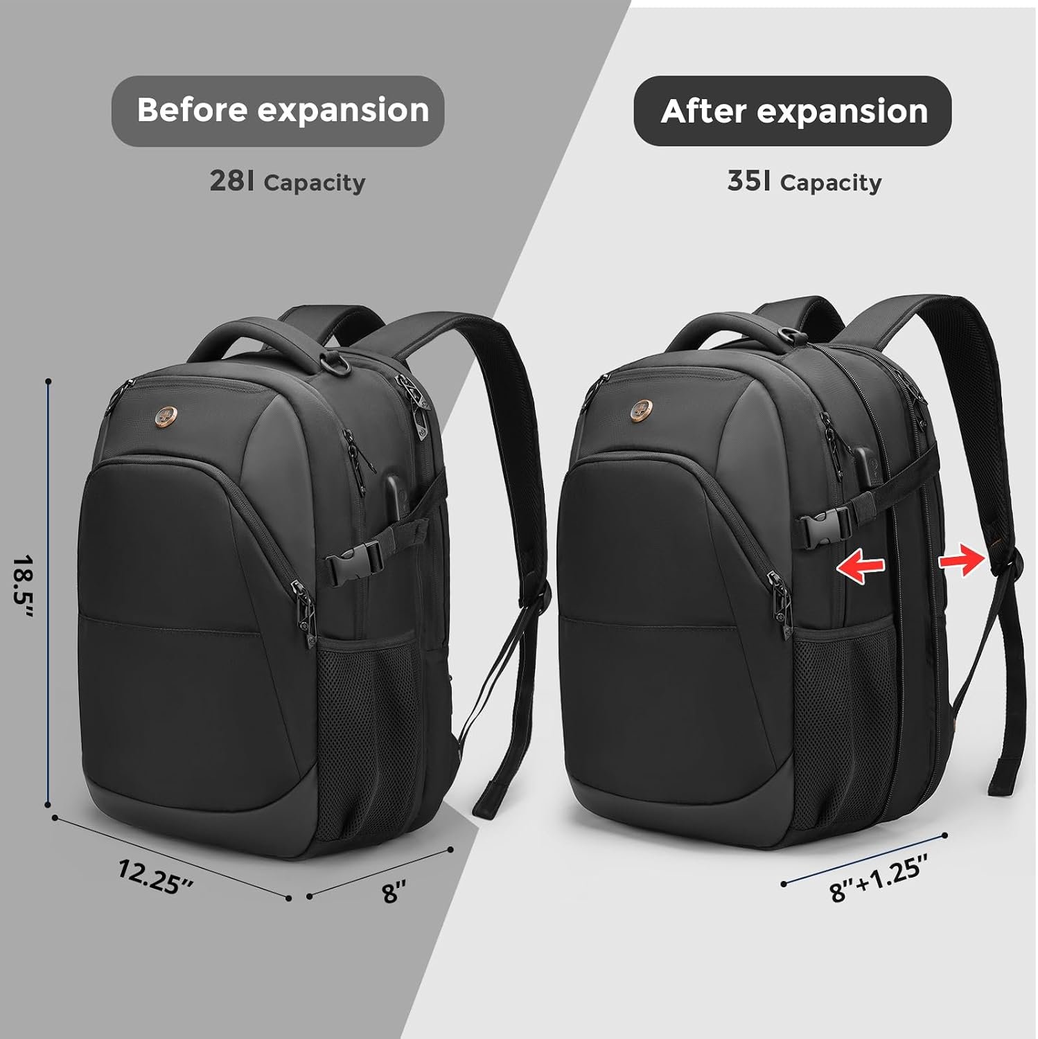 Swissdigital Design Backpack for Men & Women Fit 17 Inch Computer SD1671-01 | Travel Laptop Backpack, College Bag, Business Bag, with USB Charging Port, RFID Protetion Pocket, 35l Expandable, Black - Image 3