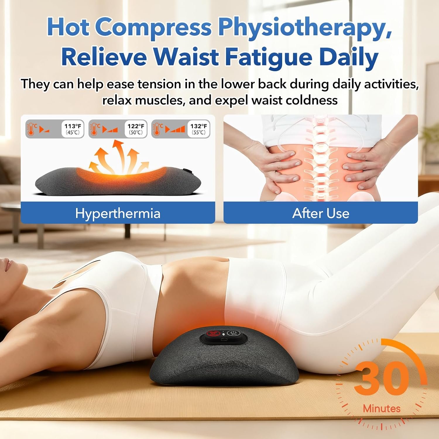 Smooth Spine Triple Fusion Back Massage Pillow with Heat, Sciatica Pain Relief & Spine Decompression for Lower Back Pain, Action Shiatsu Deep Tissue Kneading Massage for Office Chair, Car and Home - Image 3
