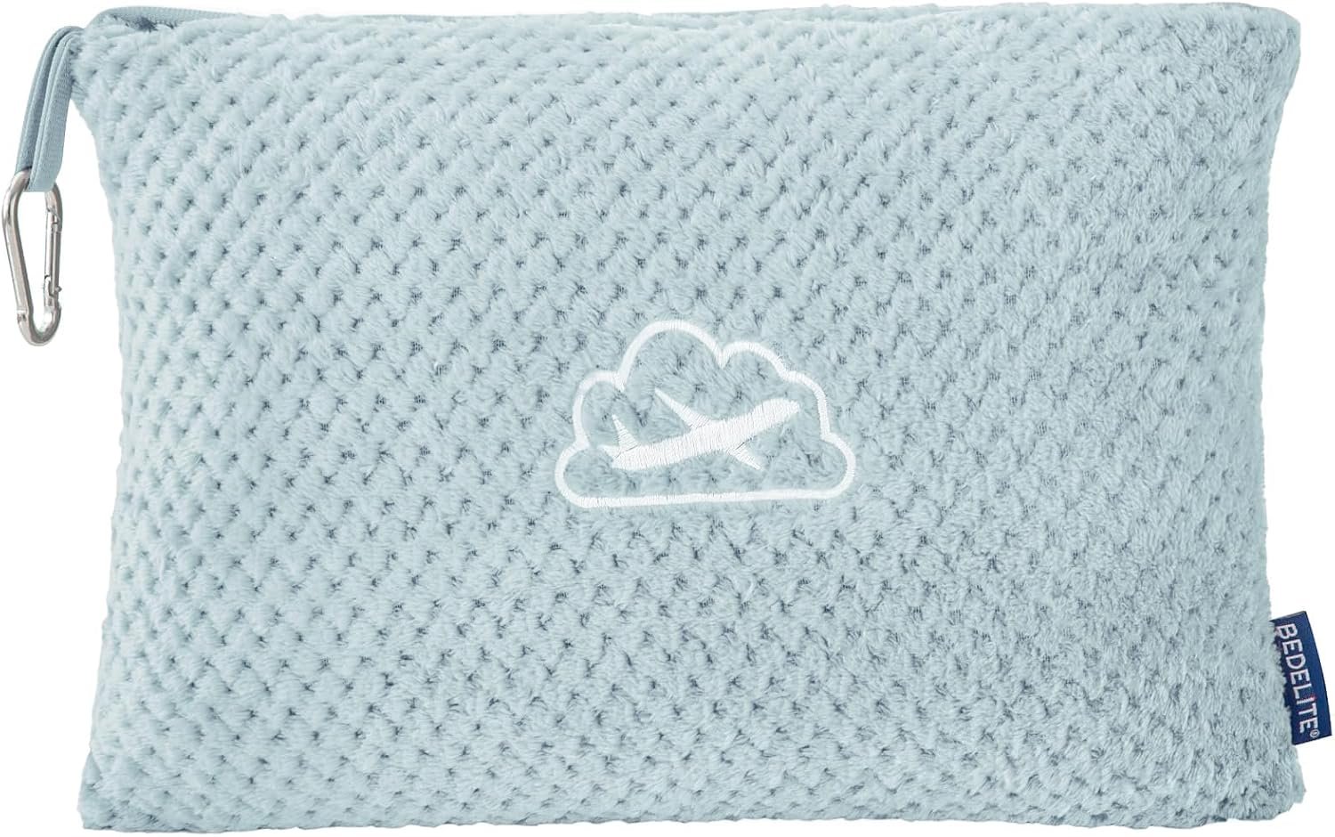 BEDELITE Travel Blanket with Bag, Jacquard Fleece Blanket 65"x40", Blue | Ultra-soft Airplane Blanket, Luggage Sleeve & Backpack Clip, Travel Essentials for Women, Foldable as Pillow for Long Flight