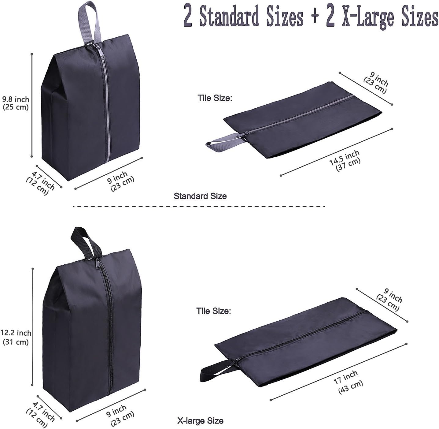 YAMIU Travel Shoe Bags Set of 4 Waterproof Nylon with Zipper for Men & Women, Black - Image 2