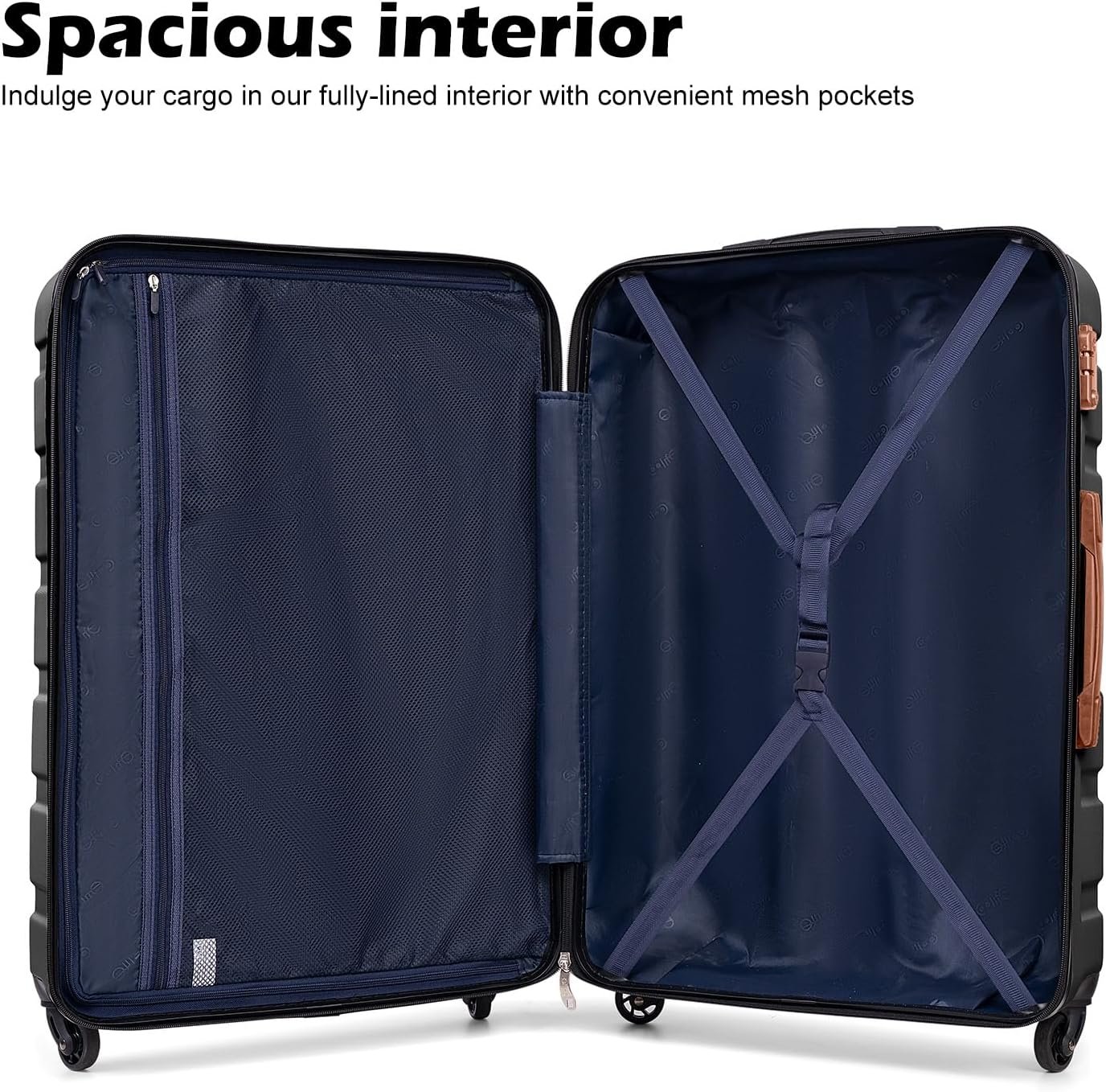 Coolife Luggage Set, Lightweight Durable Hardshell, 3 piece, Apricot Navy | suitcase set with 360° Spinner Wheels, TSA-approved Lock, Checked Family Travel, 20/24/28 Inch - Image 5
