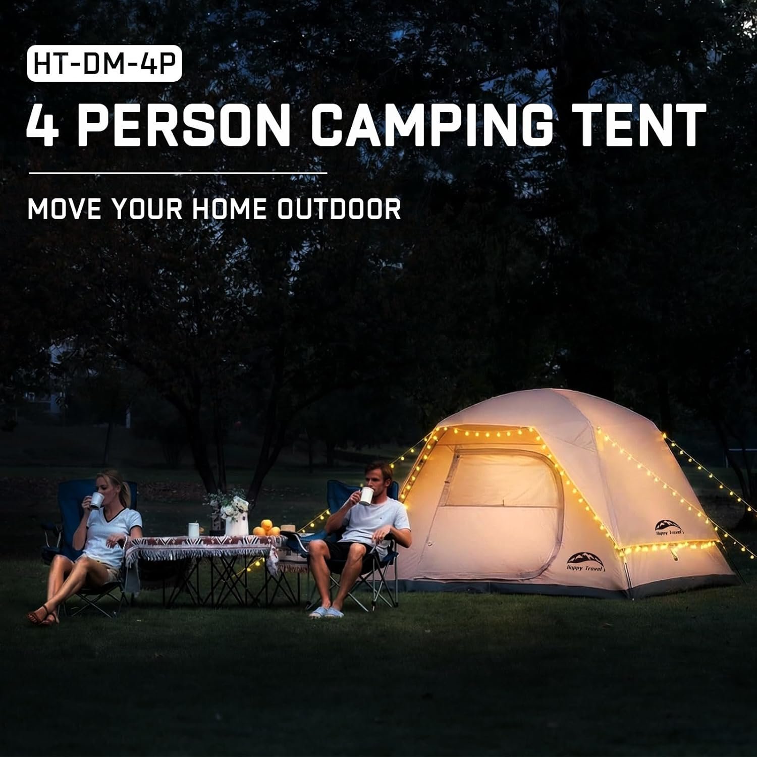 Happy Travel Camping Tent, 4 Person Dome Tents for Camping with Rainfly | Waterproof Clip Easy Setup Portable Family Tent with Mesh Windows, 20% More Headroom Backpacking Tents for Camping & Hiking - Image 4