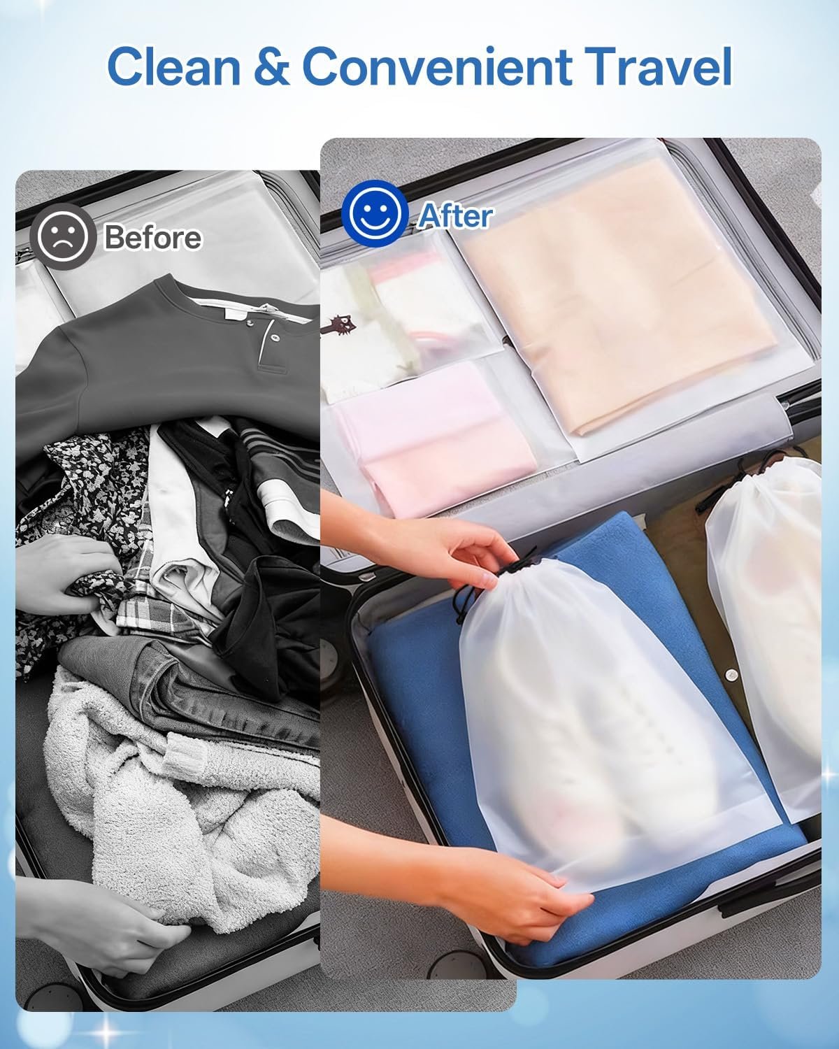 Teskyer Shoe Bags for Travel, Waterproof Drawstring Shoe Bags, 6 Pack | 15.7" x 11.8" Fits Most Shoes, Reusable PE Material, Tear-resistant Design, Travel Essentials for Organized Packing - Image 3