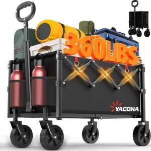 Yozoia Wagons Carts Foldable, Lightweight Portable Utility Shopping Cart with Wheels, Folding Grocery Wagon Cart for Grocery, Camping, Shopping, Beach, Garden, Sports Black | Foldable, Lightweight, Portable, Simple Installation, for Camping Shopping Beach Garden Sports